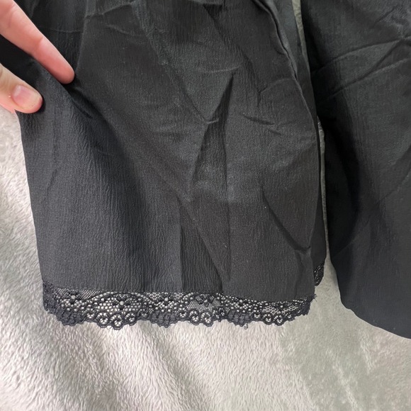 ELESOL Black Smocked Peplum Blouse XL Bell Sleeve Lace Trim Boho Renaissance - Picture 3 of 10